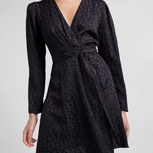 Express : Leopard Jacquard Puff Sleeve Wrap Dress